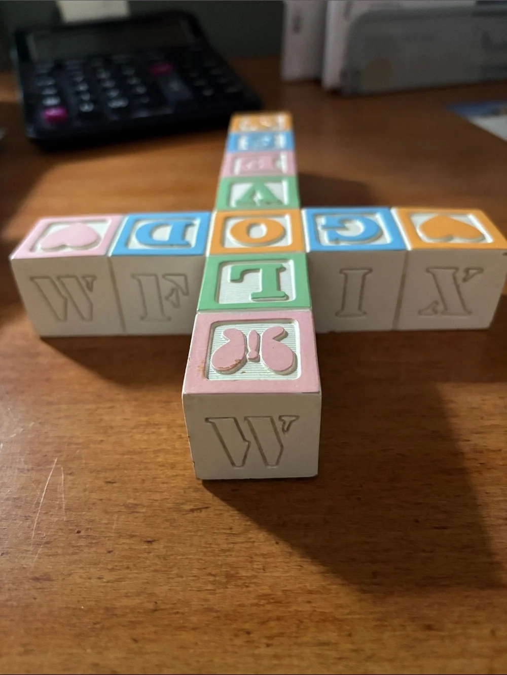Pastel Cross Letter Blocks - GOD LOVES - Multicolor Wooden Toy